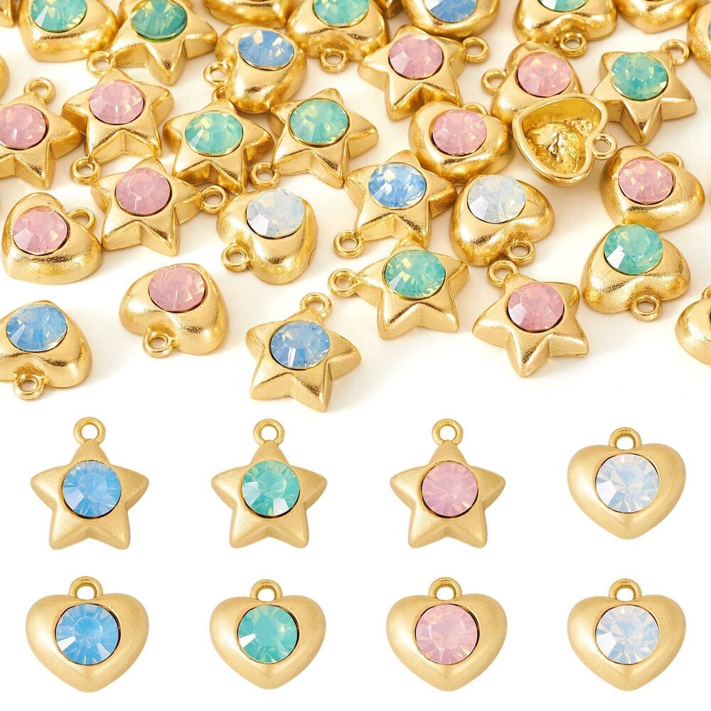 3054 42Pcs Heart Star Pendants Charms Transparent Resin Love Charms